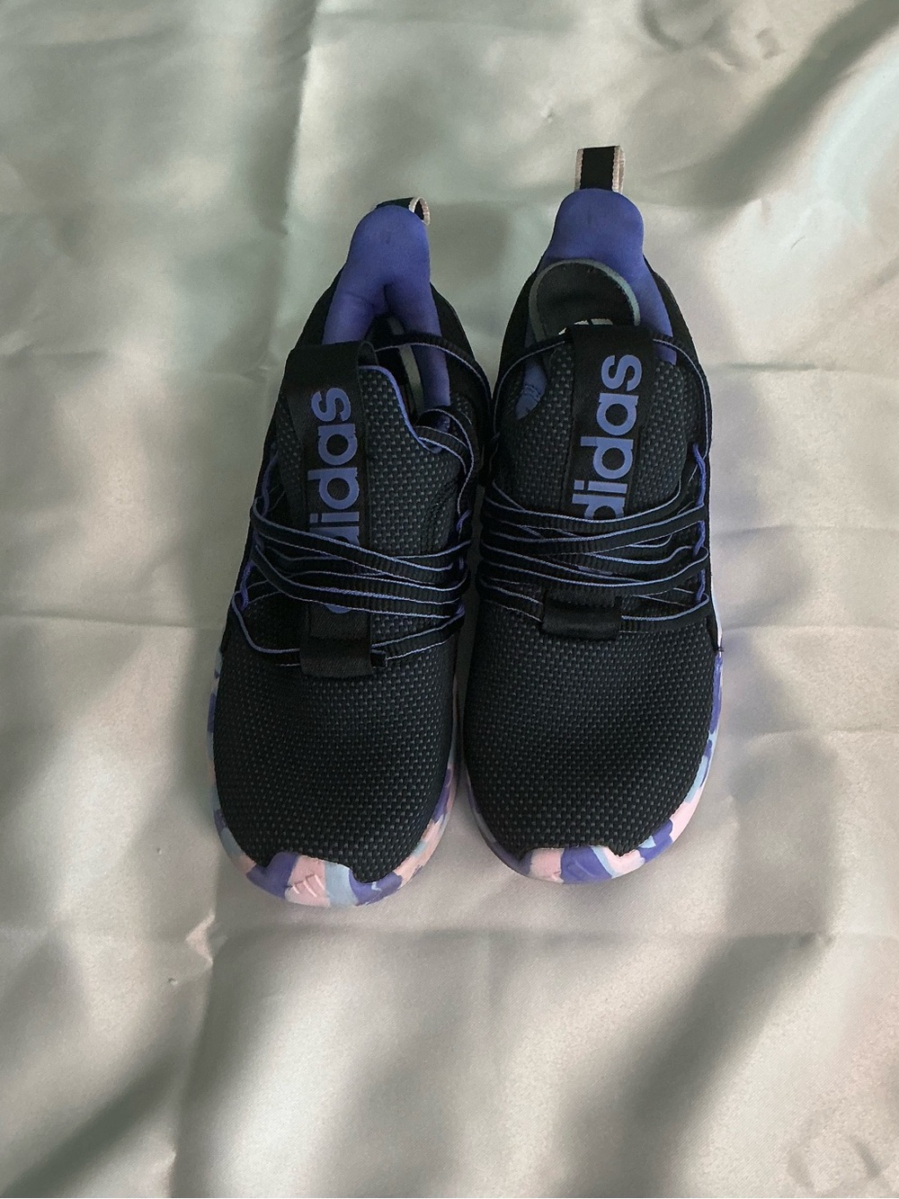adidas Black & Purple Slip-On Athletic Sneakers with Multicolor Camo Sole